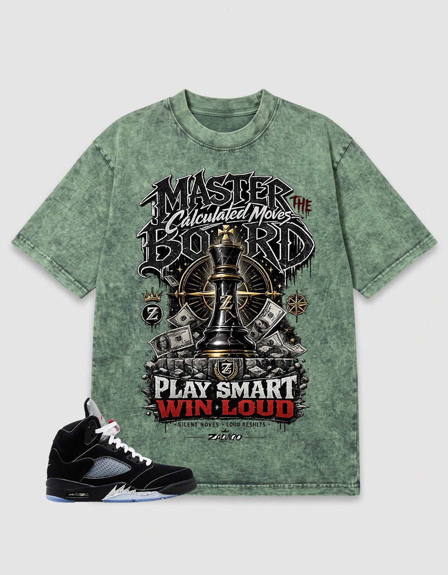 Washed T-shirt to Match Metallic Reimagined 5s - Play Smart Win Loud Graphic