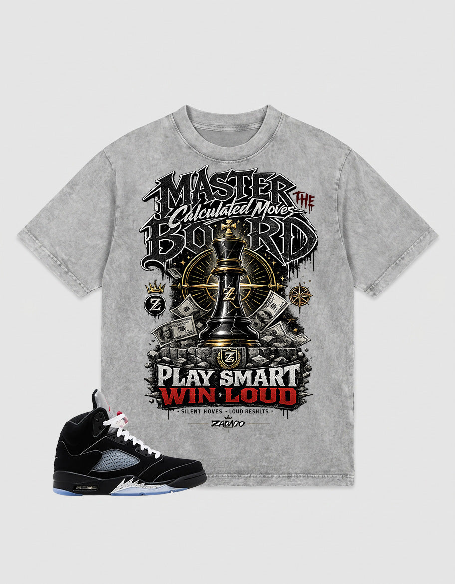 Washed T-shirt to Match Metallic Reimagined 5s - Play Smart Win Loud Graphic