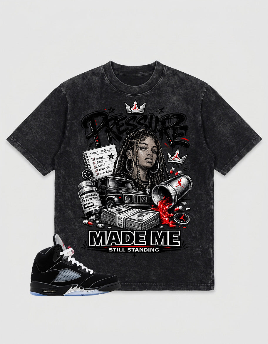 Washed T-shirt to Match Metallic Reimagined 5s - Pressure Made Me Standing Graphic