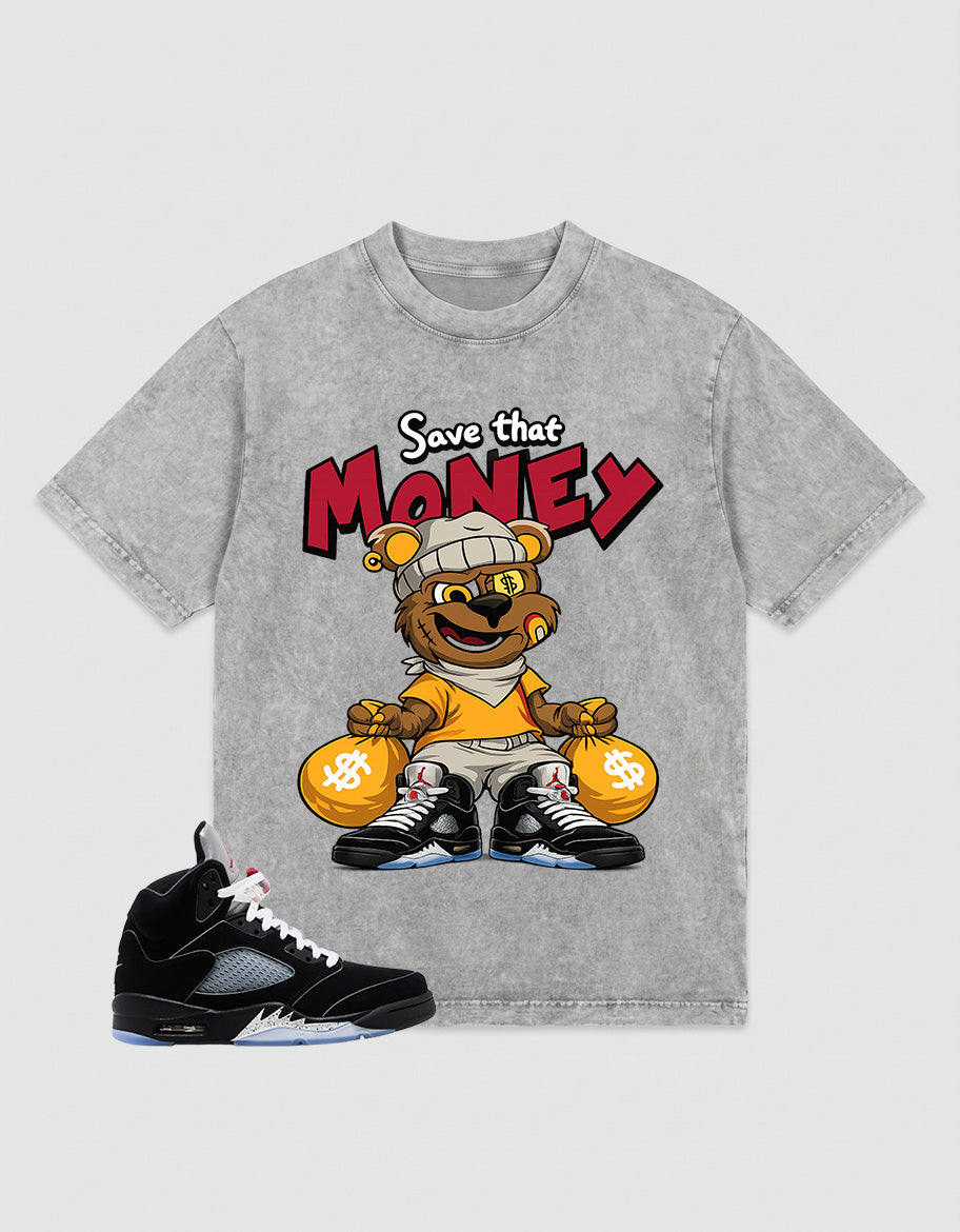 Washed T-shirt to Match Metallic Reimagined 5s - Save That Money Graphic