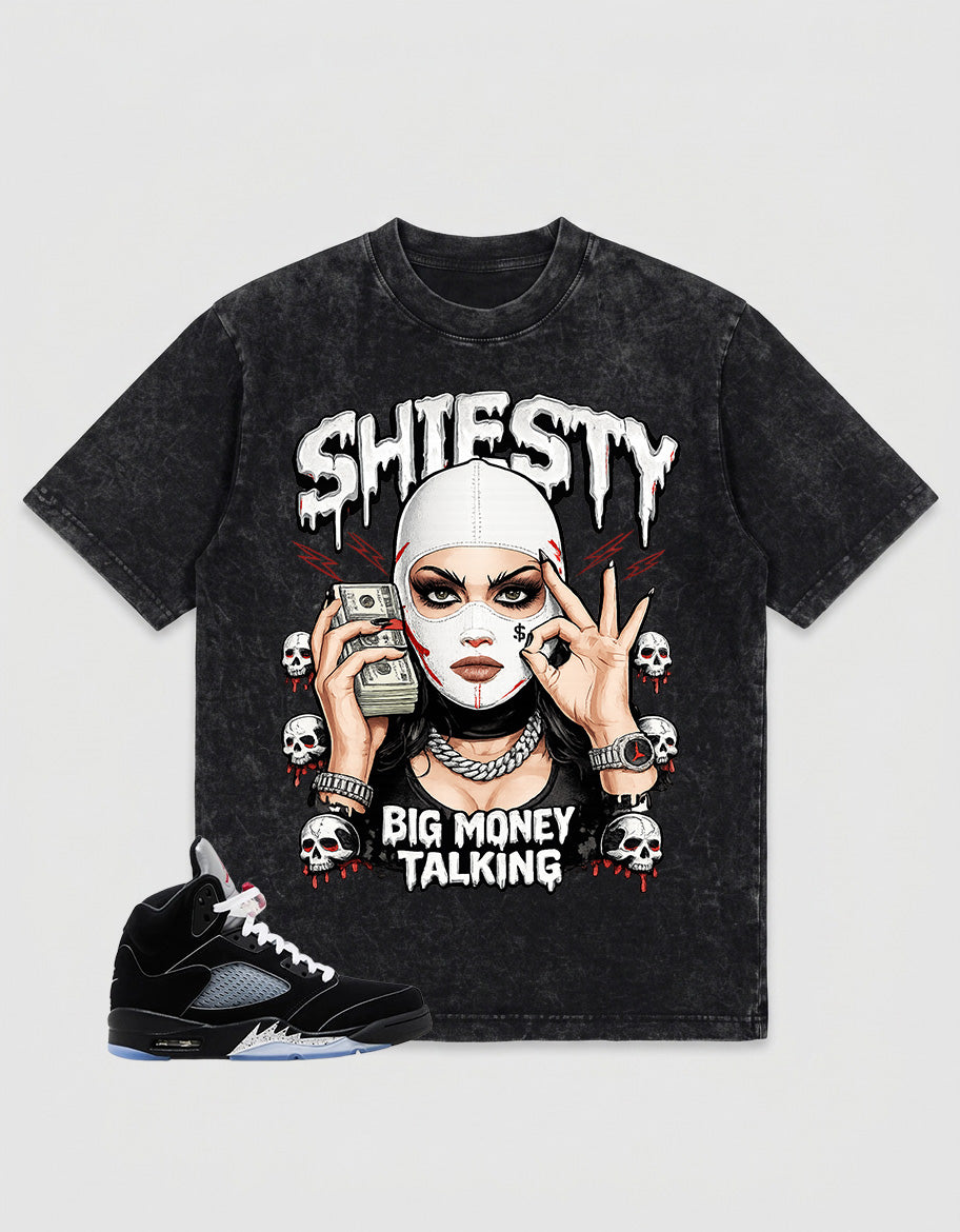 Washed T-shirt to Match Metallic Reimagined 5s - Shiesty Big Money Talking Graphic
