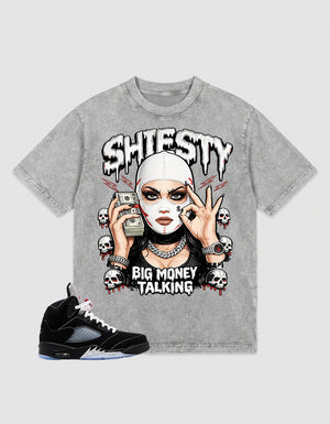 Washed T-shirt to Match Metallic Reimagined 5s - Shiesty Big Money Talking Graphic