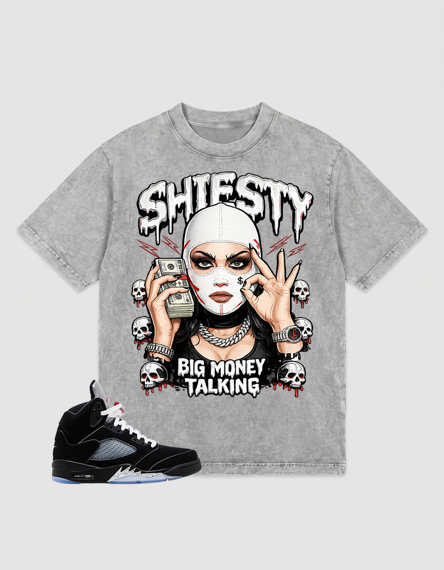 Washed T-shirt to Match Metallic Reimagined 5s - Shiesty Big Money Talking Graphic