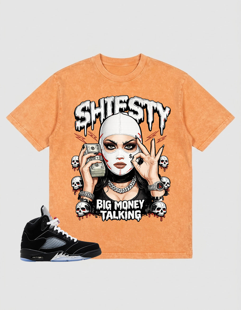 Washed T-shirt to Match Metallic Reimagined 5s - Shiesty Big Money Talking Graphic