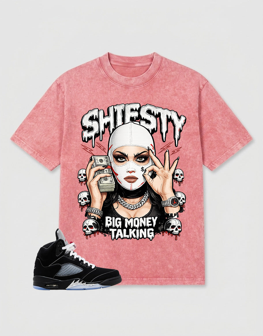 Washed T-shirt to Match Metallic Reimagined 5s - Shiesty Big Money Talking Graphic