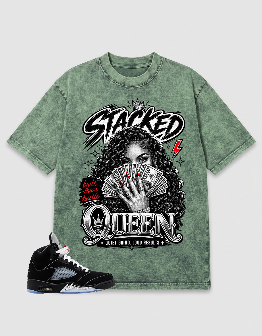 Washed T-shirt to Match Metallic Reimagined 5s - Stacked Queen Graphic