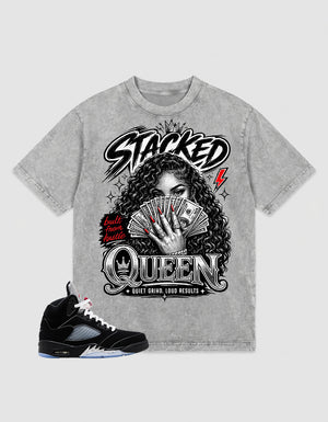 Washed T-shirt to Match Metallic Reimagined 5s - Stacked Queen Graphic