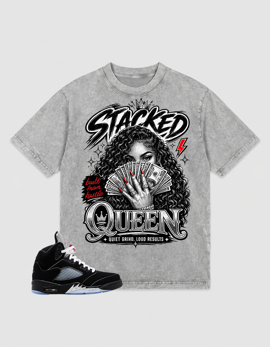 Washed T-shirt to Match Metallic Reimagined 5s - Stacked Queen Graphic
