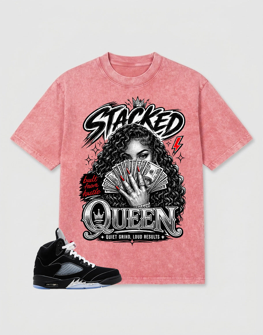 Washed T-shirt to Match Metallic Reimagined 5s - Stacked Queen Graphic