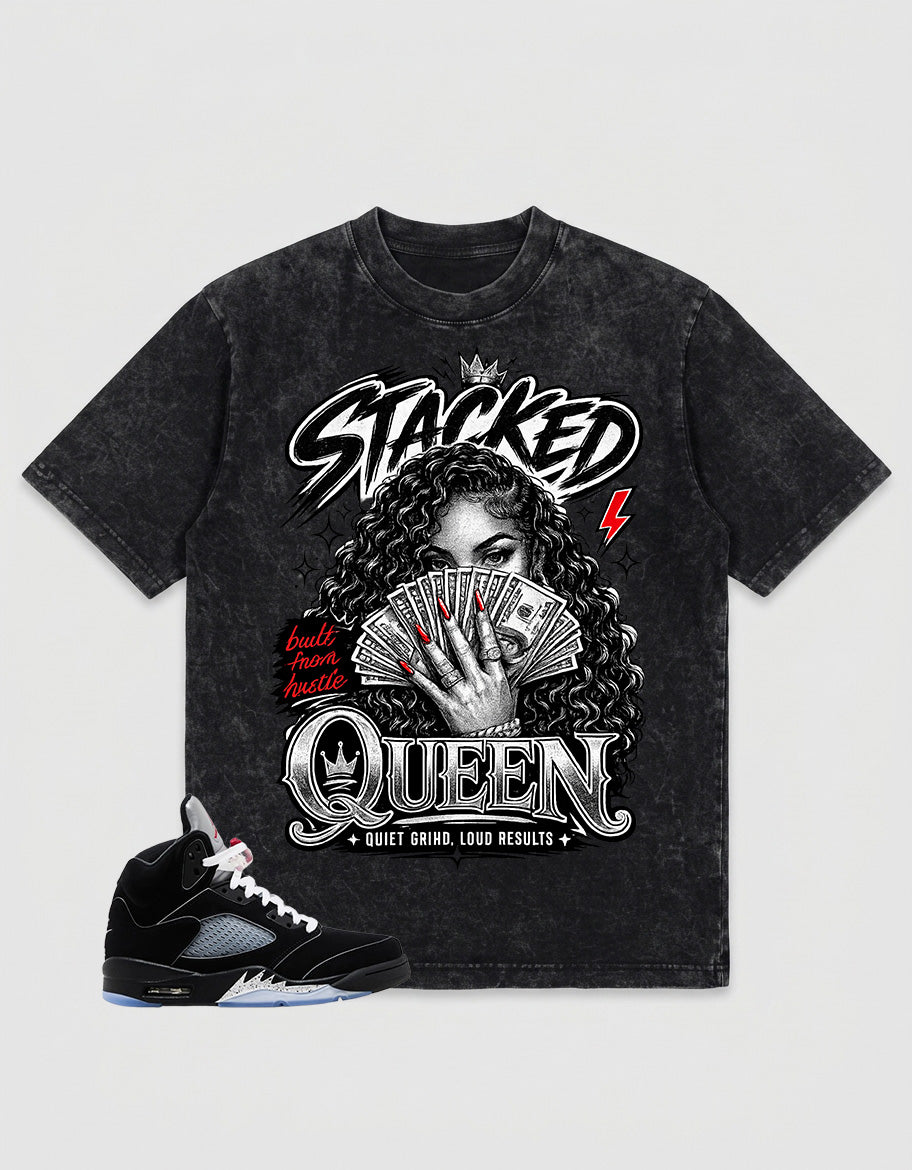 Washed T-shirt to Match Metallic Reimagined 5s - Stacked Queen Graphic