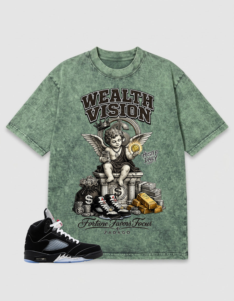 Washed T-shirt to Match Metallic Reimagined 5s - Wealth Vision Graphic