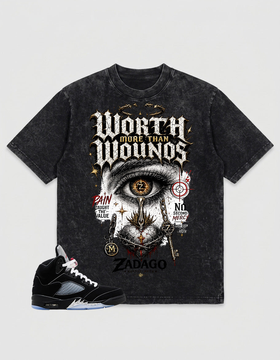 Washed T-shirt to Match Metallic Reimagined 5s - Worth More Than Wounos Graphic