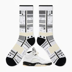 White Black Socks – Air Jordan 5 Retro Inspired Mid-Calf Unisex Crew Socks
