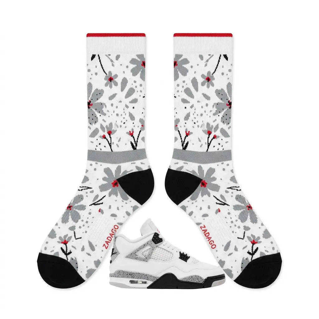 White Cement Socks – Air Jordan 4 Retro OG 2025 Inspired Mid-Calf Unisex Crew Socks