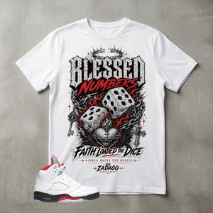 White Fire Red 5s Zadago Shirt Blessed Numbers Graphic