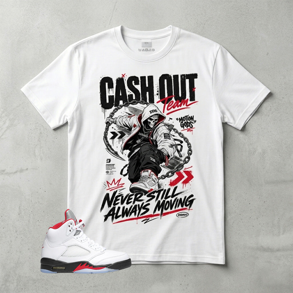 White Fire Red 5s Zadago Shirt Cash Out Team Graphic
