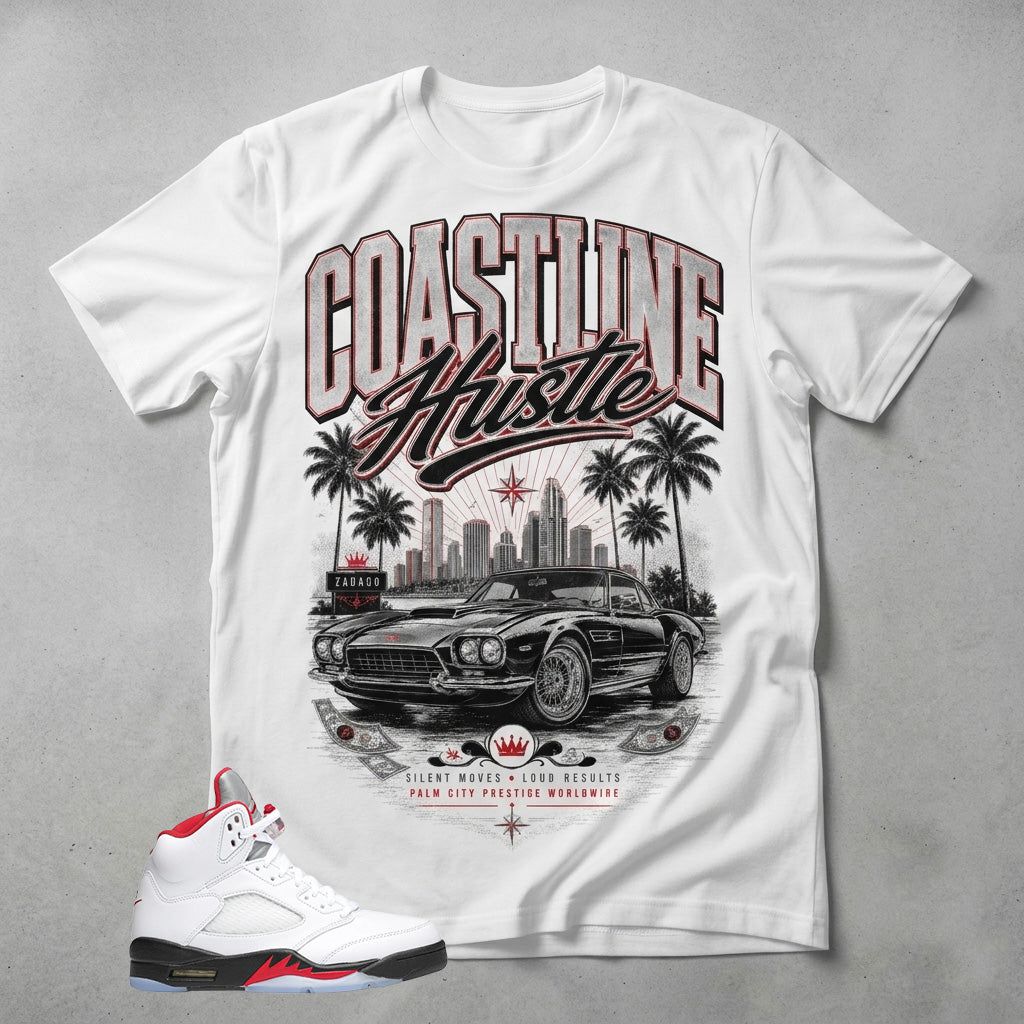 White Fire Red 5s Zadago Shirt Coastline Hustle Graphic
