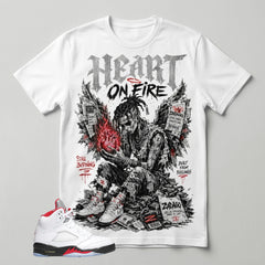 White Fire Red 5s Zadago Shirt Heart On Fire Graphic