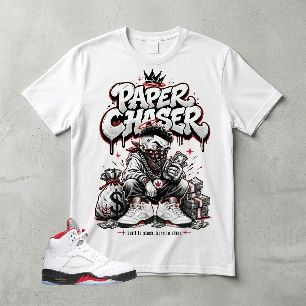 White Fire Red 5s Zadago Shirt Paper Chaser Graphic