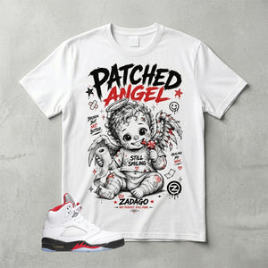 White Fire Red 5s Zadago Shirt Patched Angel Graphic