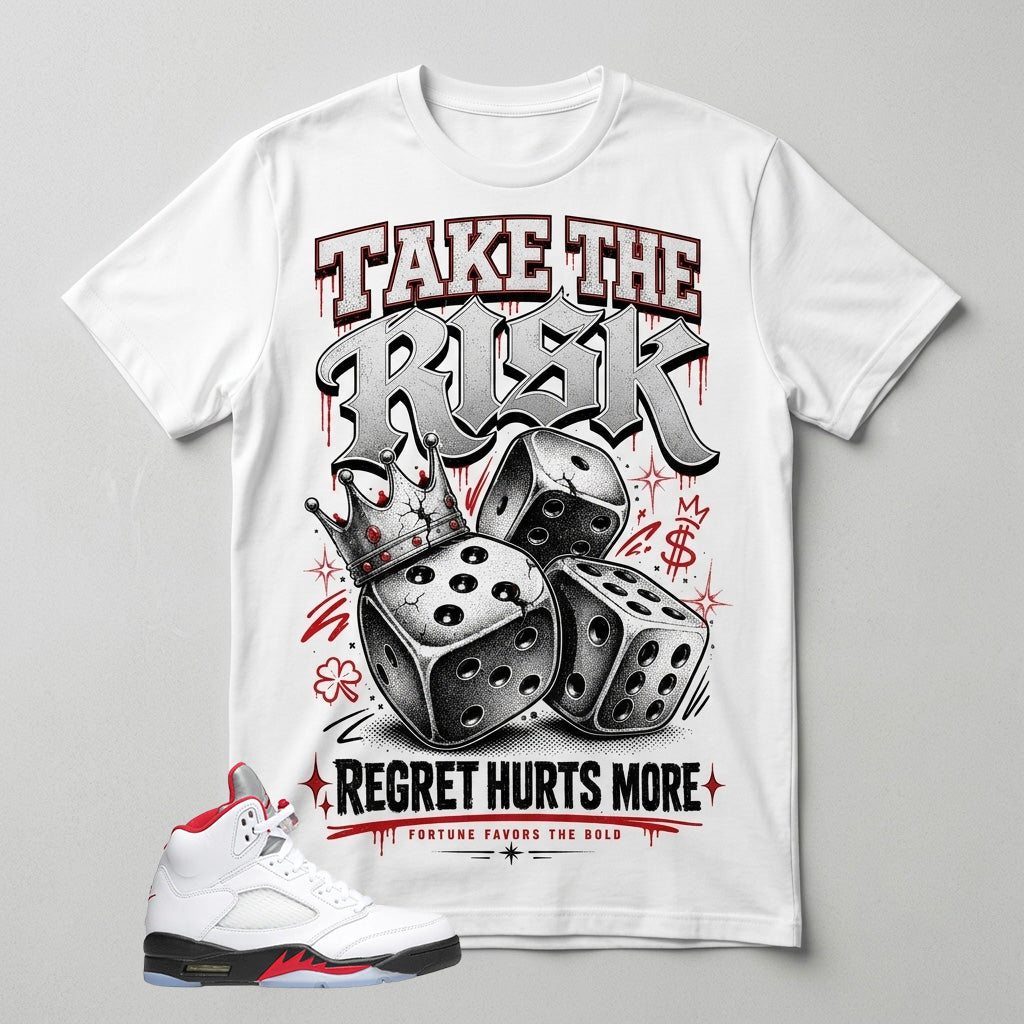 White Fire Red 5s Zadago Shirt Take The Risk Graphic