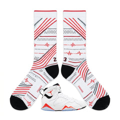 White Infrared Sneaker Match Socks – Air Jordan 7 Retro White Infrared Inspired Mid-Calf Crew Socks
