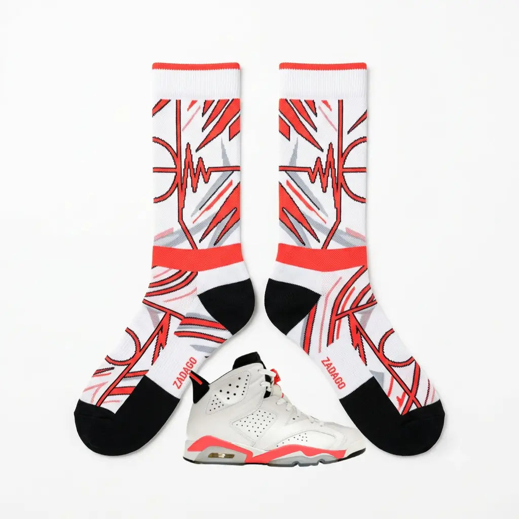 White Infrared Socks – Air Jordan 6 OG Inspired Mid-Calf Unisex Crew Socks