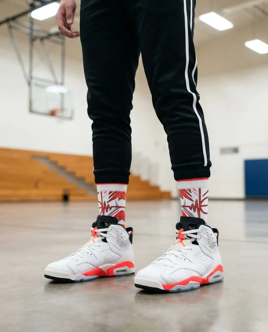 White Infrared Socks – Air Jordan 6 OG Inspired Mid-Calf Unisex Crew Socks