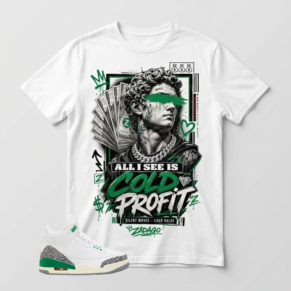 White Lucky Green 3s Zadago Shirt Cold Profit Graphic