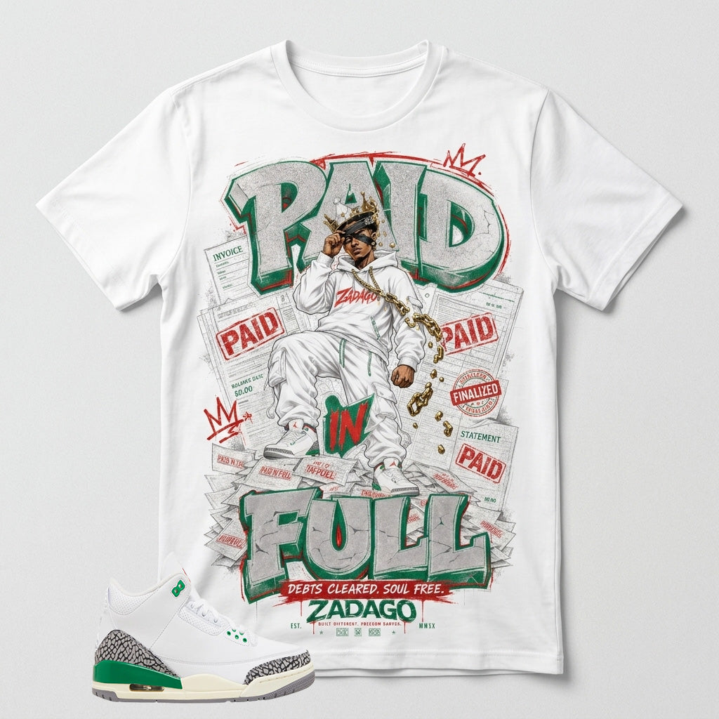 White Lucky Green 3s Zadago Shirt Paid In Full Graphic