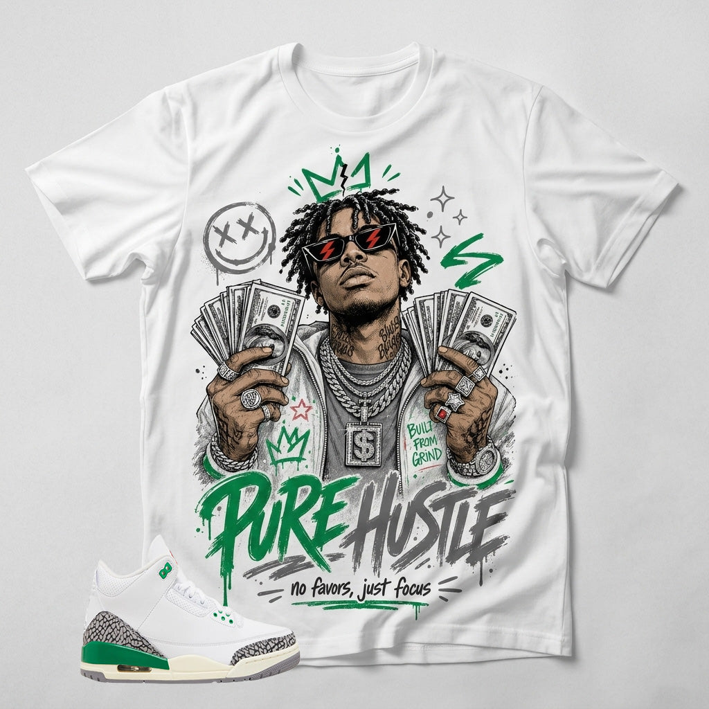 White Lucky Green 3s Zadago Shirt Pure Hustle Graphic
