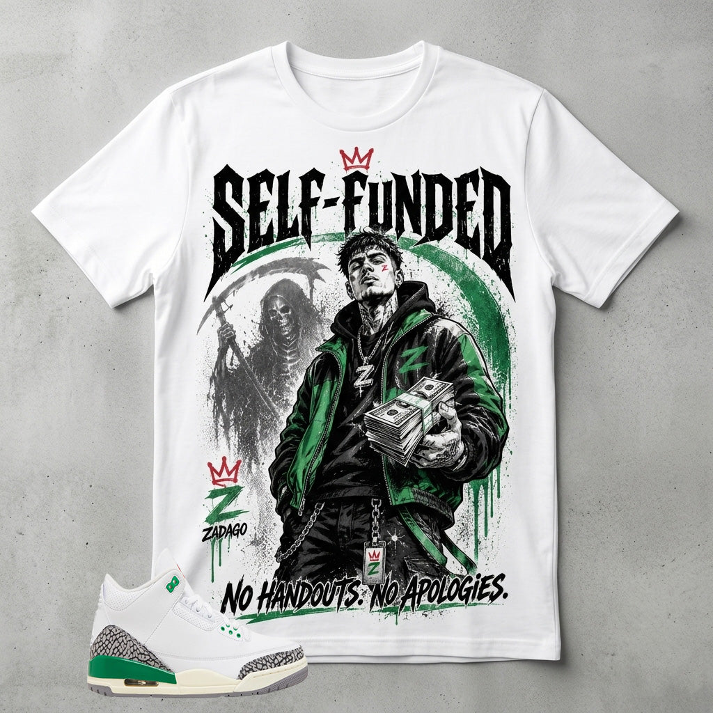 White Lucky Green 3s Zadago Shirt Self-Funded Graphic
