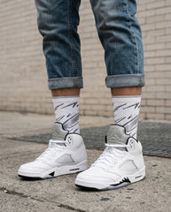 White Metallic Socks – Air Jordan 5 Inspired Mid-Calf Unisex Crew Socks