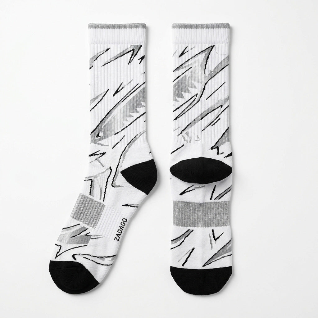 White Metallic Socks – Air Jordan 5 Inspired Mid-Calf Unisex Crew Socks