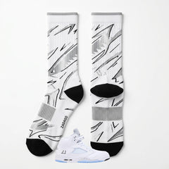 White Metallic Socks – Air Jordan 5 Inspired Mid-Calf Unisex Crew Socks