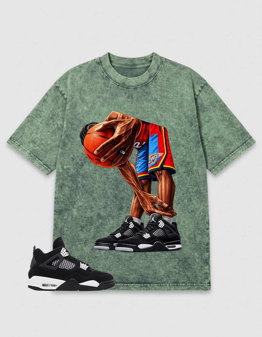 White Thunder 4s Zadago Washed T-shirt Ball Time Graphic