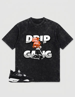White Thunder 4s Zadago Washed T-shirt Drip Gang Graphic