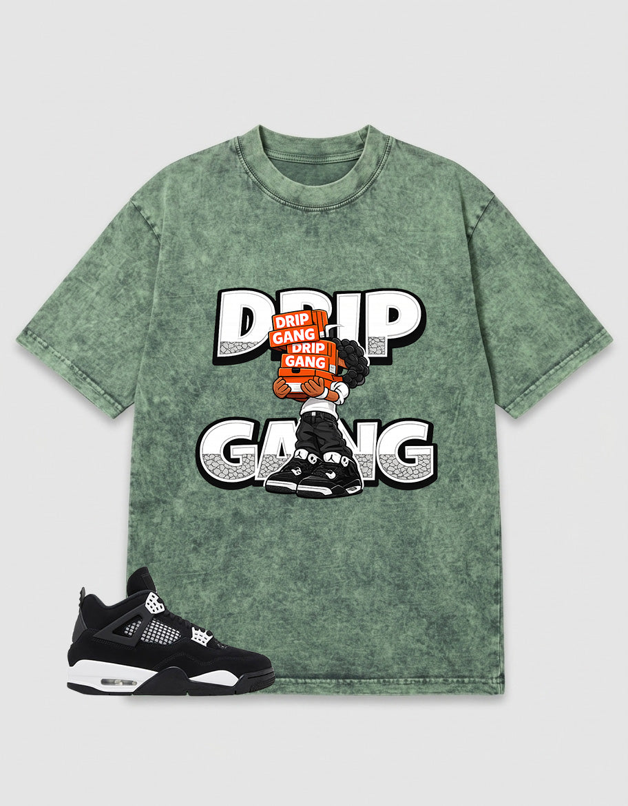 White Thunder 4s Zadago Washed T-shirt Drip Gang Graphic
