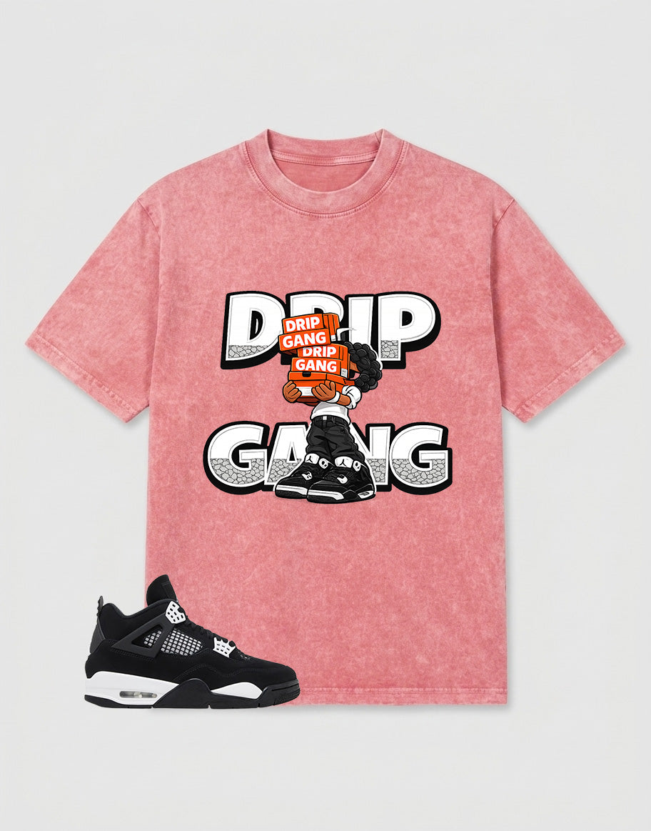 White Thunder 4s Zadago Washed T-shirt Drip Gang Graphic