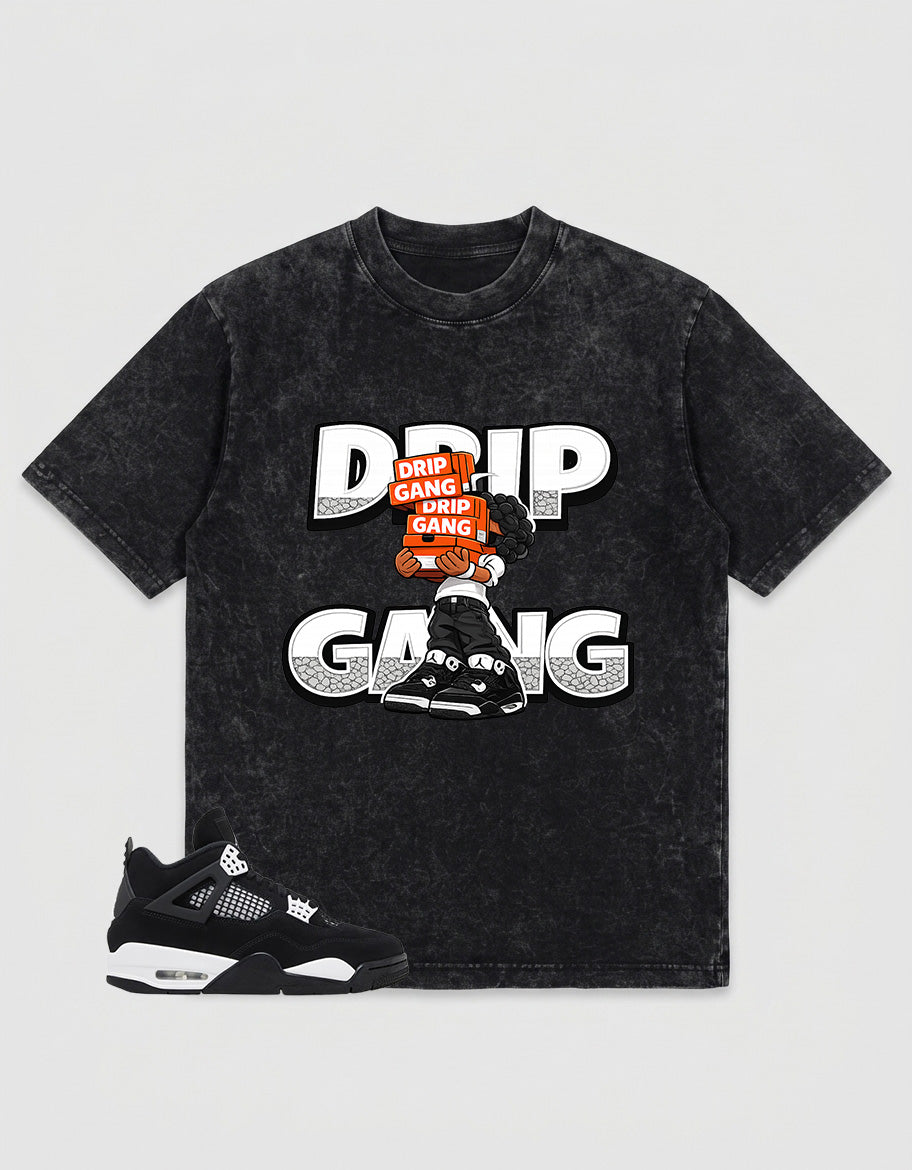 White Thunder 4s Zadago Washed T-shirt Drip Gang Graphic