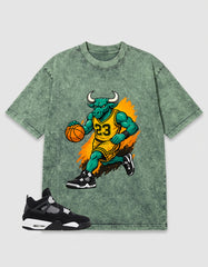 White Thunder 4s Zadago Washed T-shirt Raging Bull Graphic