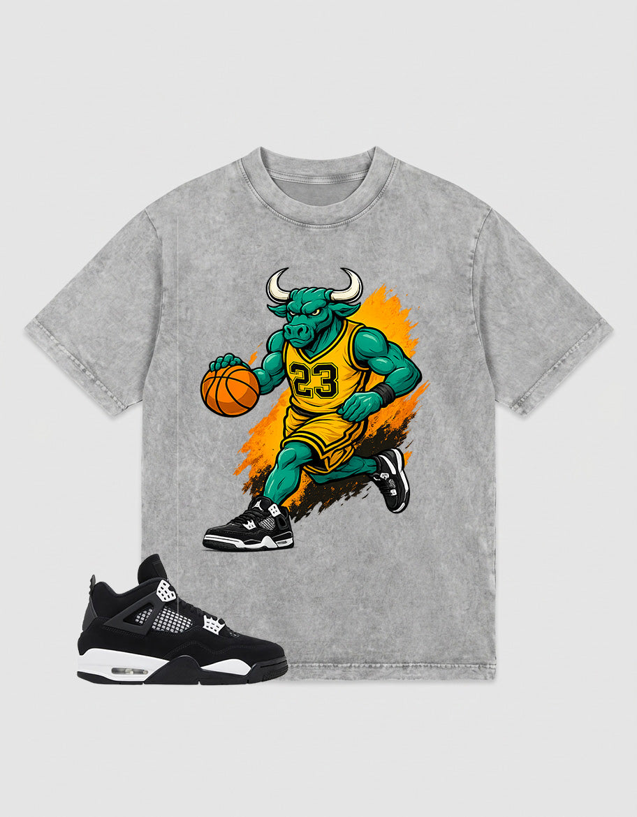 White Thunder 4s Zadago Washed T-shirt Raging Bull Graphic