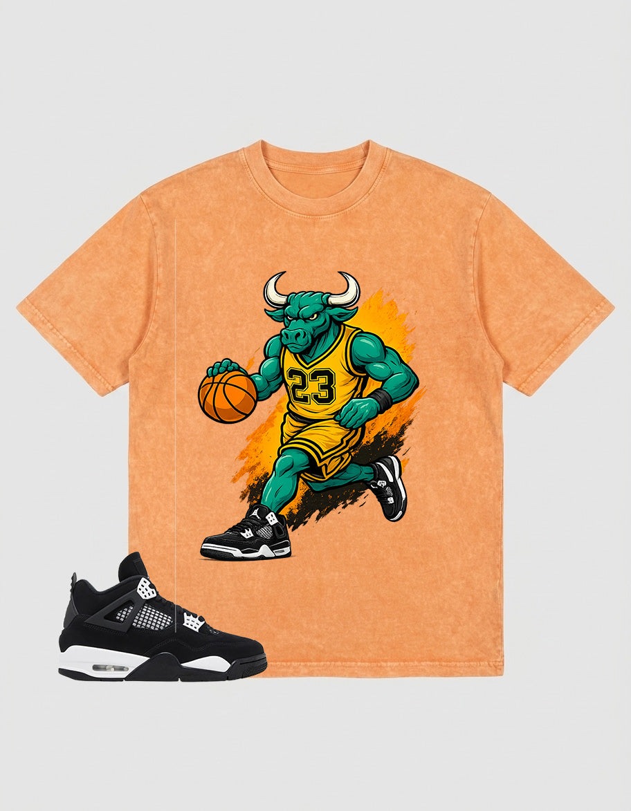 White Thunder 4s Zadago Washed T-shirt Raging Bull Graphic