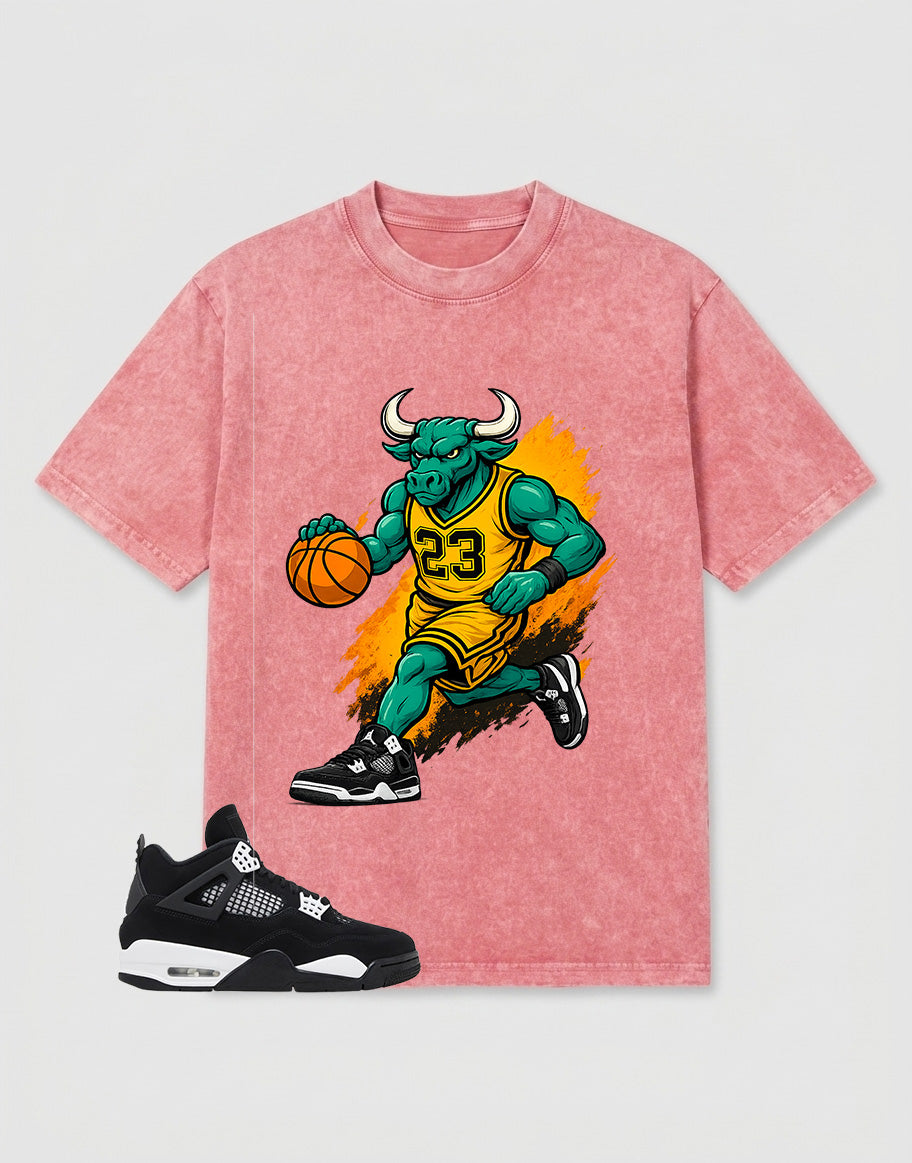 White Thunder 4s Zadago Washed T-shirt Raging Bull Graphic