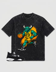 White Thunder 4s Zadago Washed T-shirt Raging Bull Graphic
