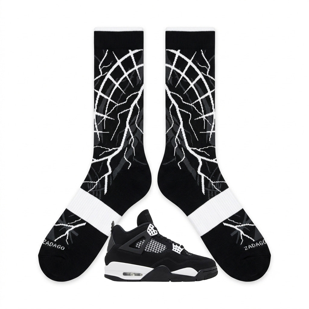 White Thunder Socks – Air Jordan 4 Inspired Mid-Calf Unisex Crew Socks