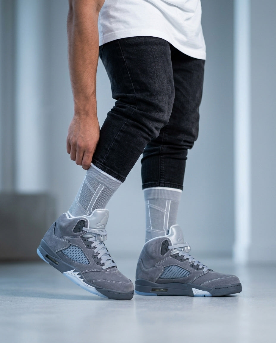 Wolf Grey Socks – Air Jordan 5 Inspired Mid-Calf Crew Socks