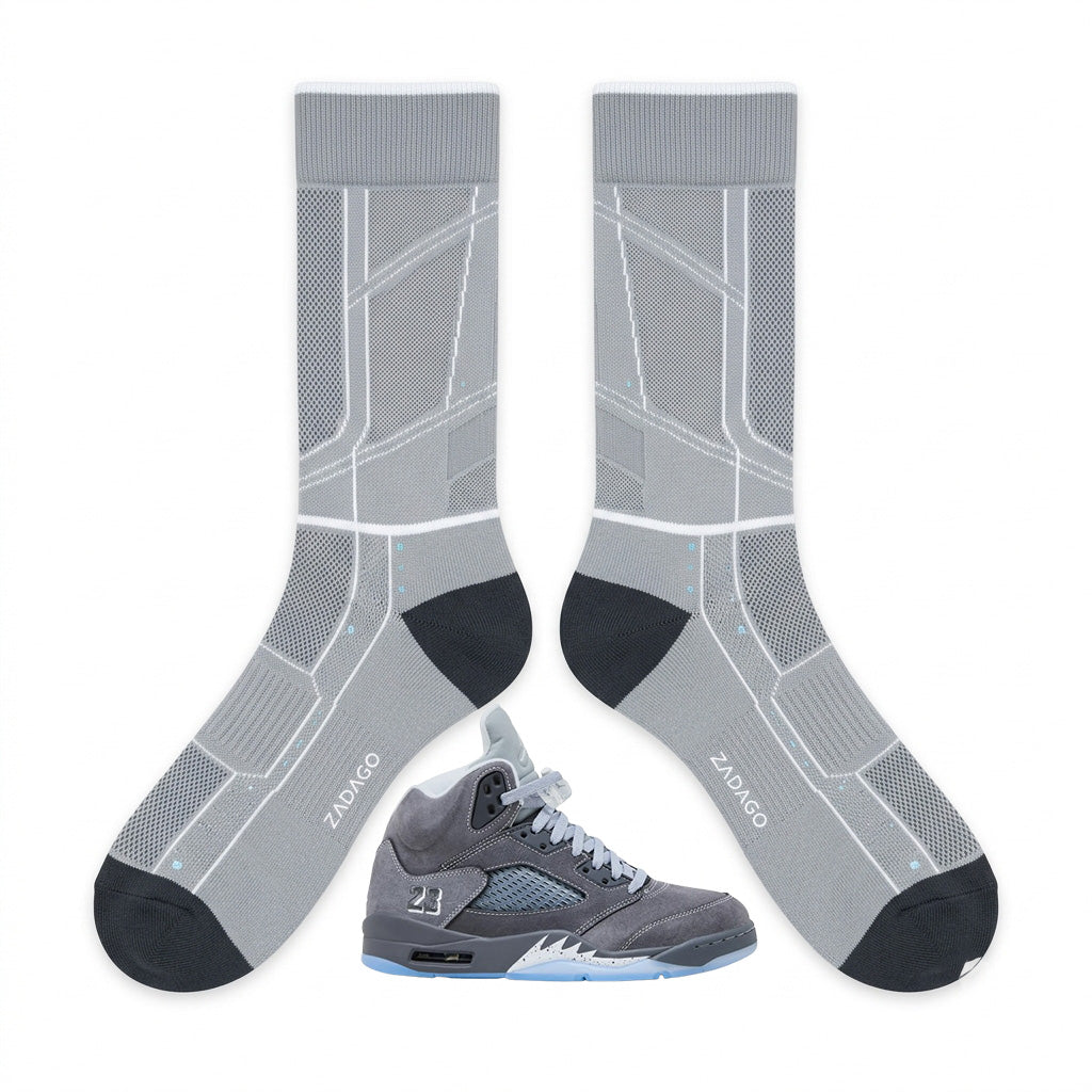 Wolf Grey Socks – Air Jordan 5 Inspired Mid-Calf Crew Socks