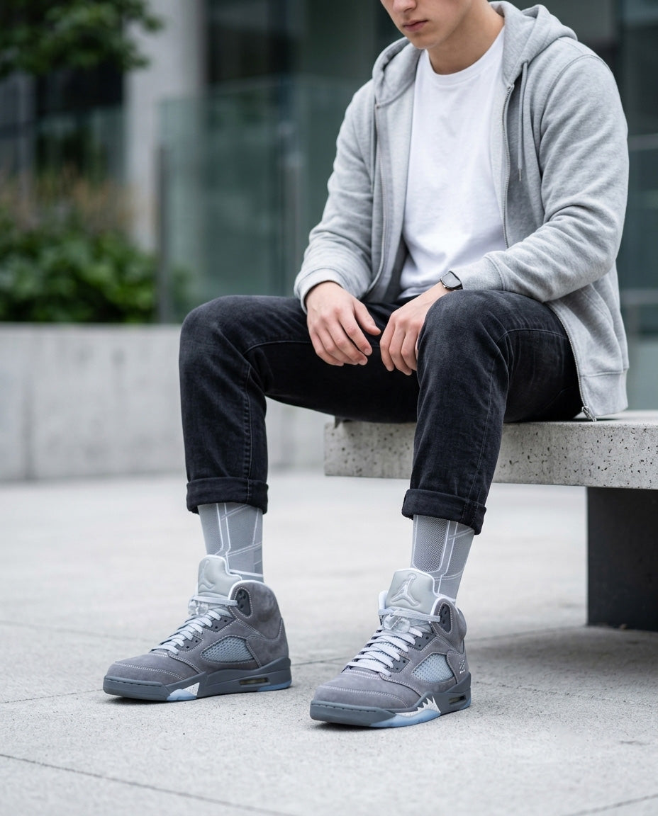 Wolf Grey Socks – Air Jordan 5 Inspired Mid-Calf Crew Socks
