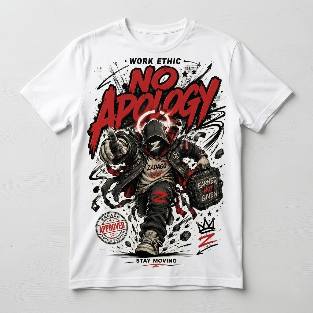 Work Ethic No Apology White Graphic T-shirt